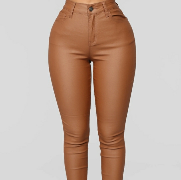 Fashion Nova Pants - Fashion Nova Double Dare Faux Leather Camel Pants, Size L
